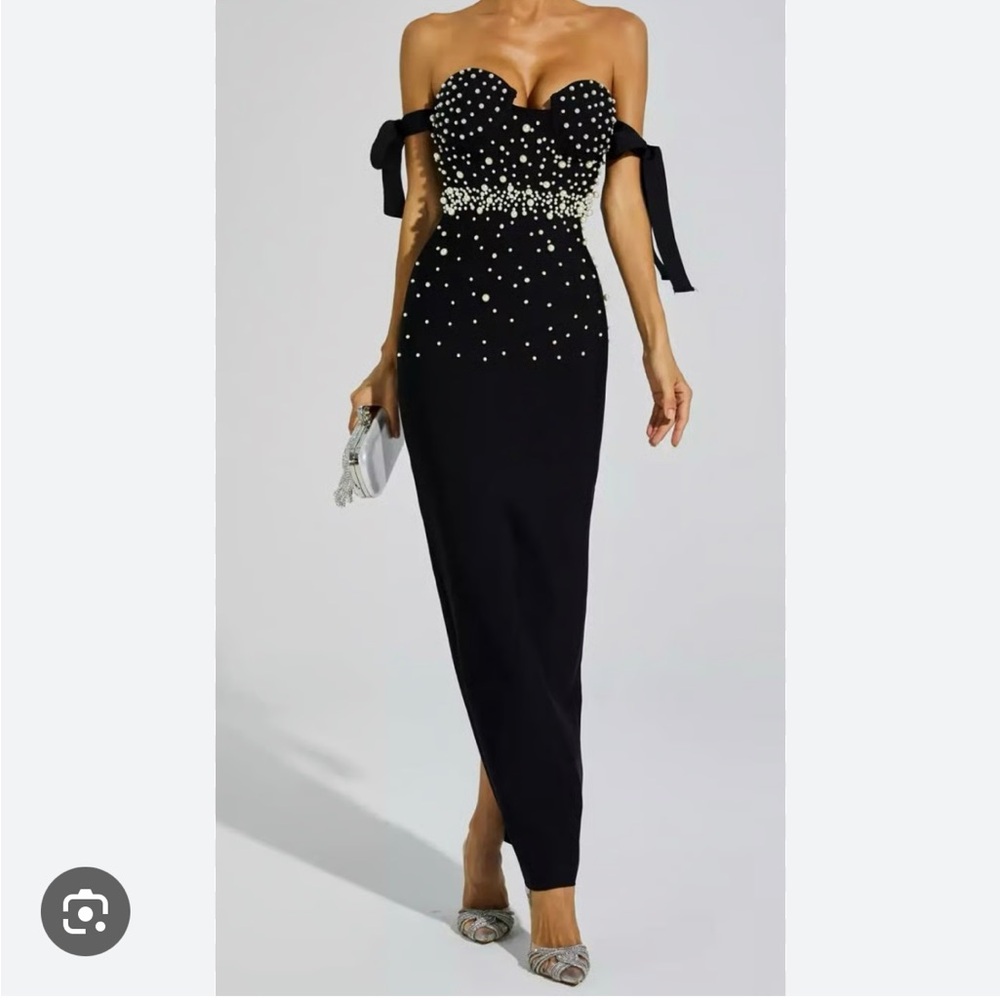 Black Dress with Pearl Embellishments